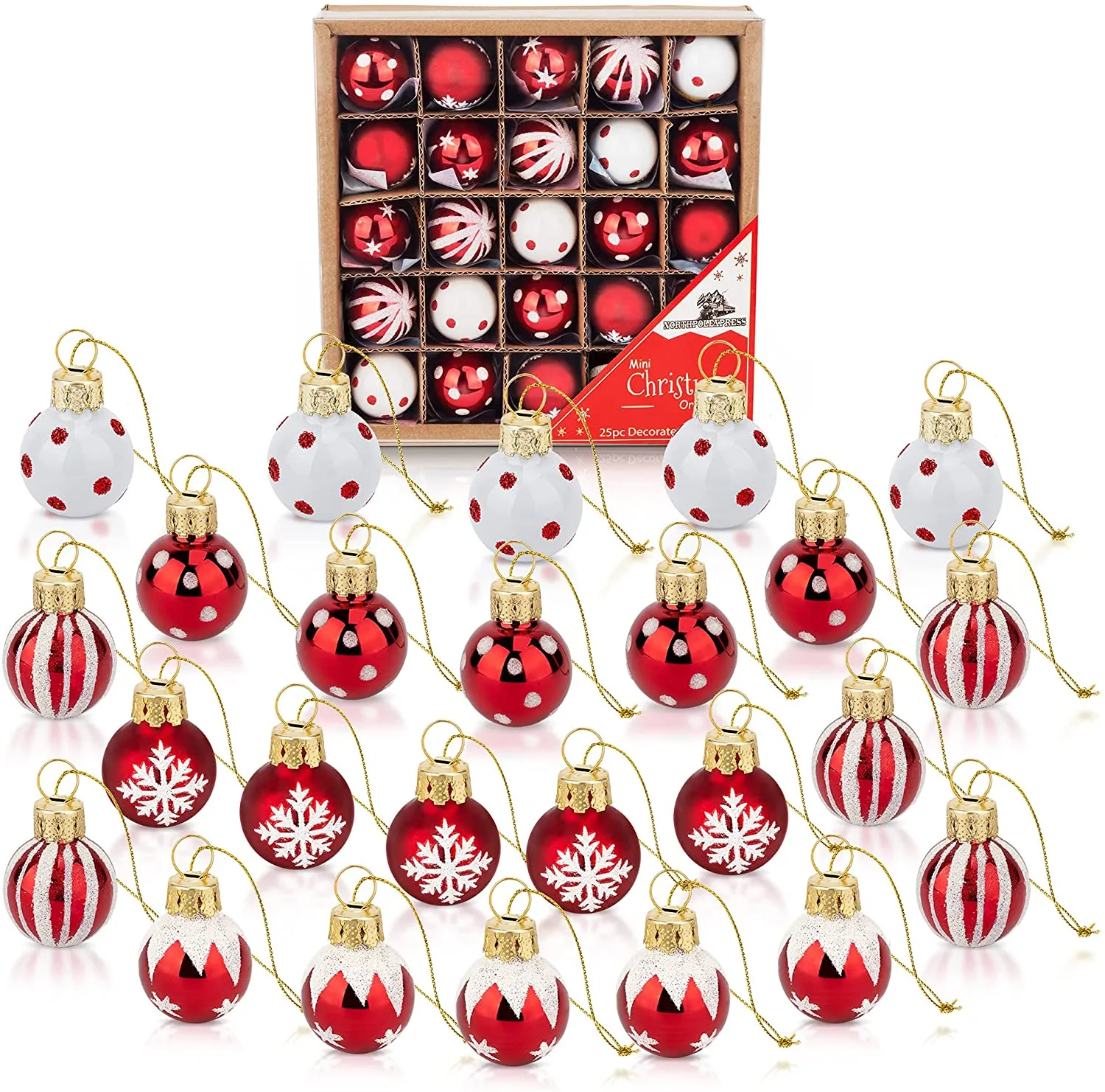 1 inch Mini Peppermint Red/White Glass Ball Ornaments - box 25