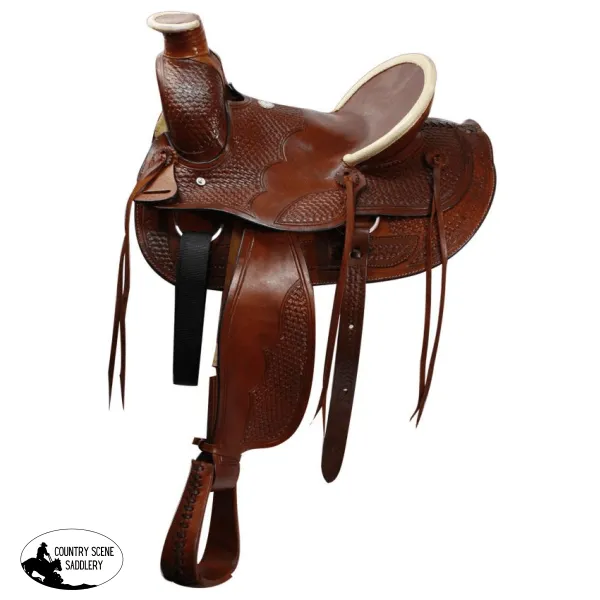 16" Buffalo saddle with basket weave tooling (Semi Bar)