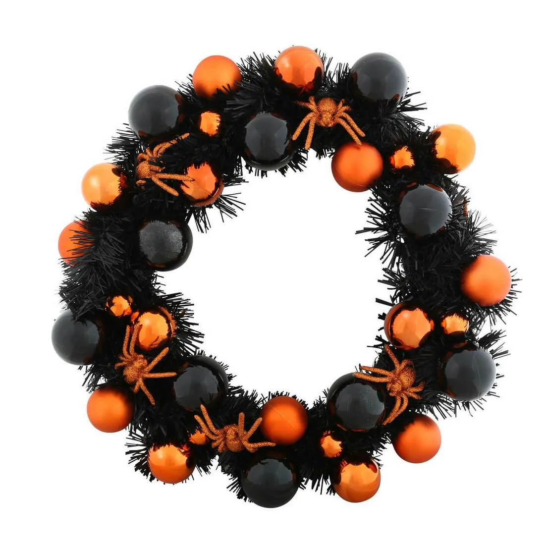 16" Halloween Wreath With Black & Orange Baubles Decoration