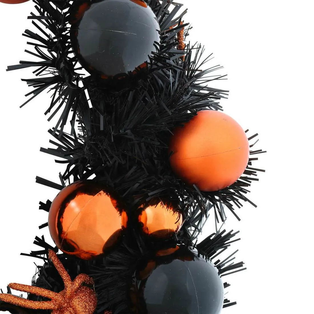 16" Halloween Wreath With Black & Orange Baubles Decoration