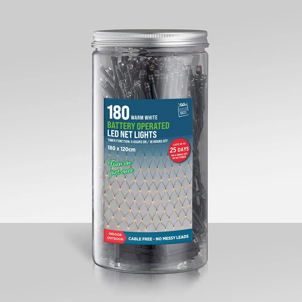 180 B/O LED Net Lights In Jar with Timer Asst