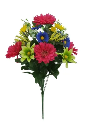 19" Mixed Gerbera Daisy Bush: Hot Pink/Yellow/Blue (11)