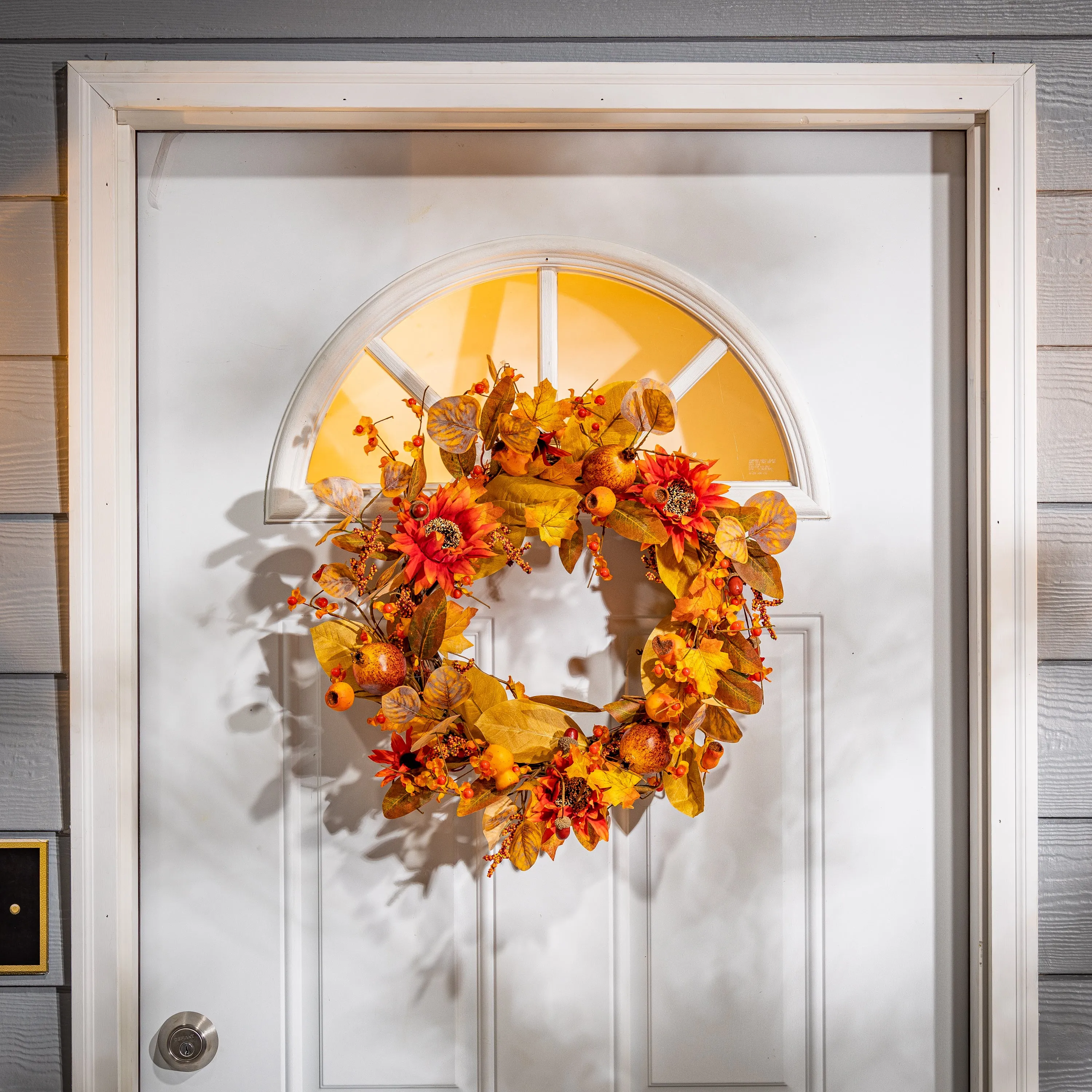 22 in Fall Harvest Autumn Wreath with Berries and Sunflowers