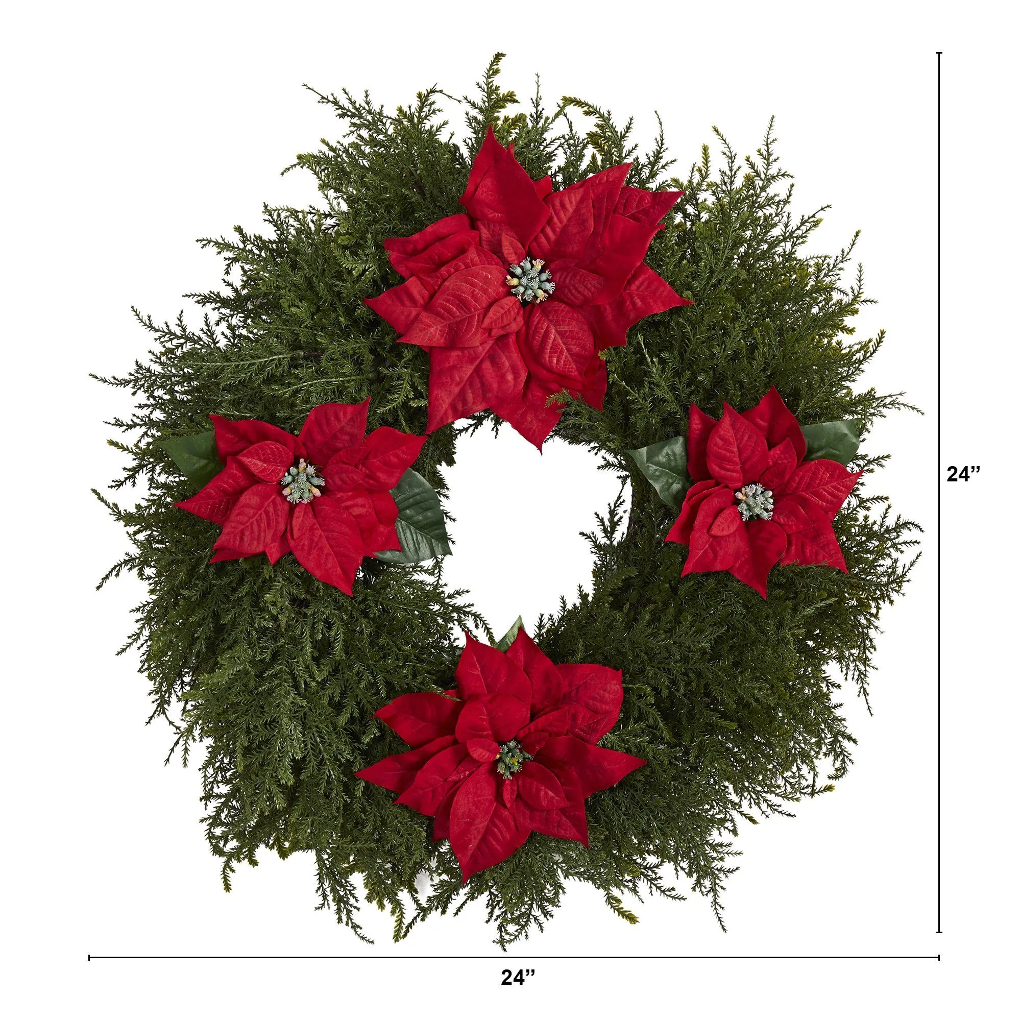 24” Cedar and Poinsettia Artificial Wreath