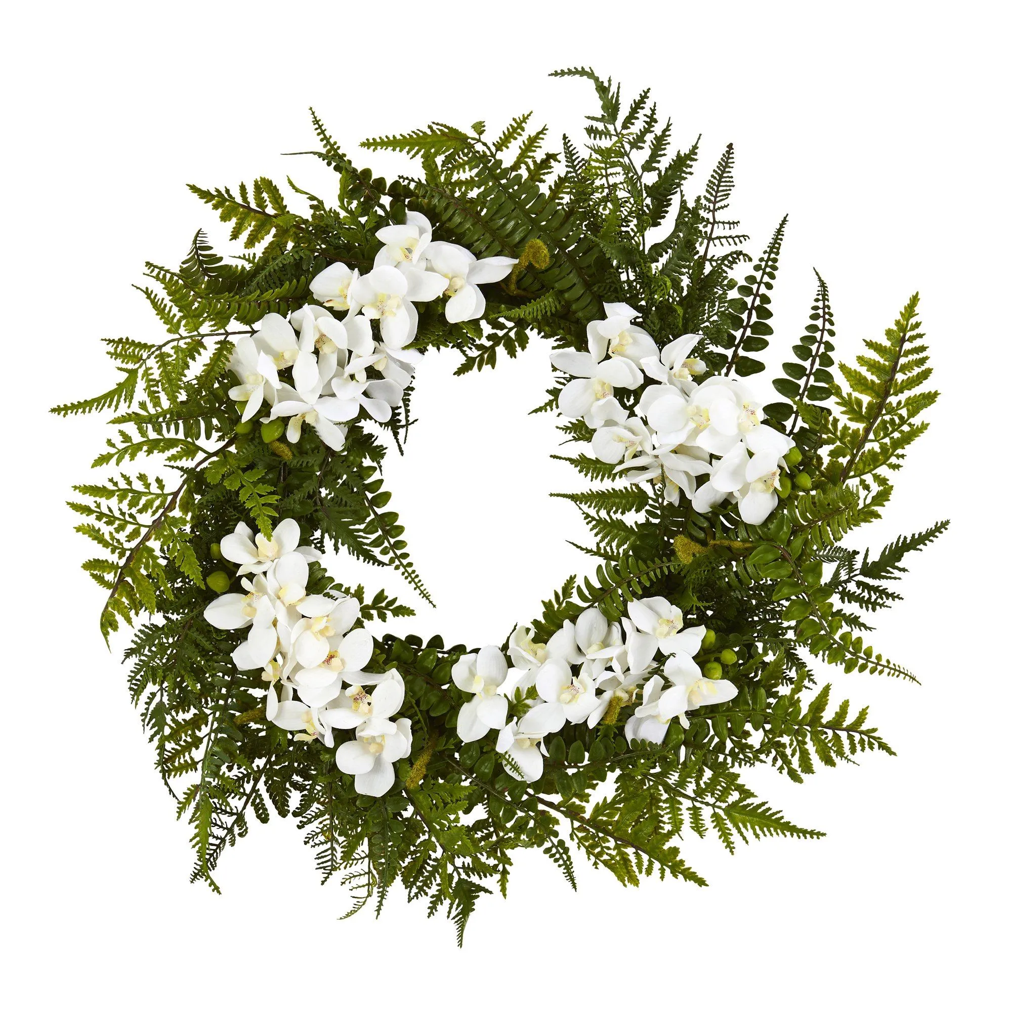 24” Mixed Fern and Phalaenopsis Orchid Artificial Wreath