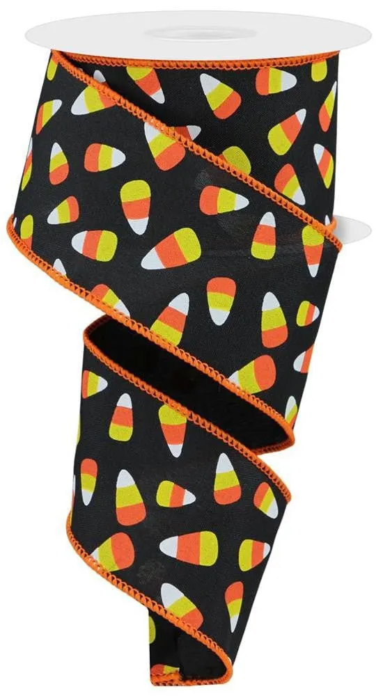 2.5" Mini Candy Corn Ribbon: Black - 10yds