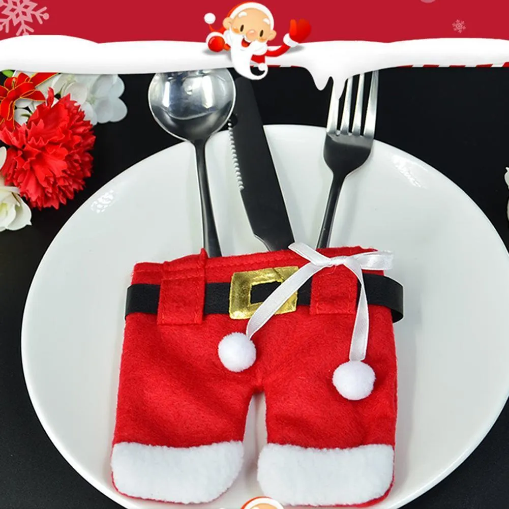 2pc Christmas Santa Claus Pants Cutlery Bags Covers Xmas Tableware Decor