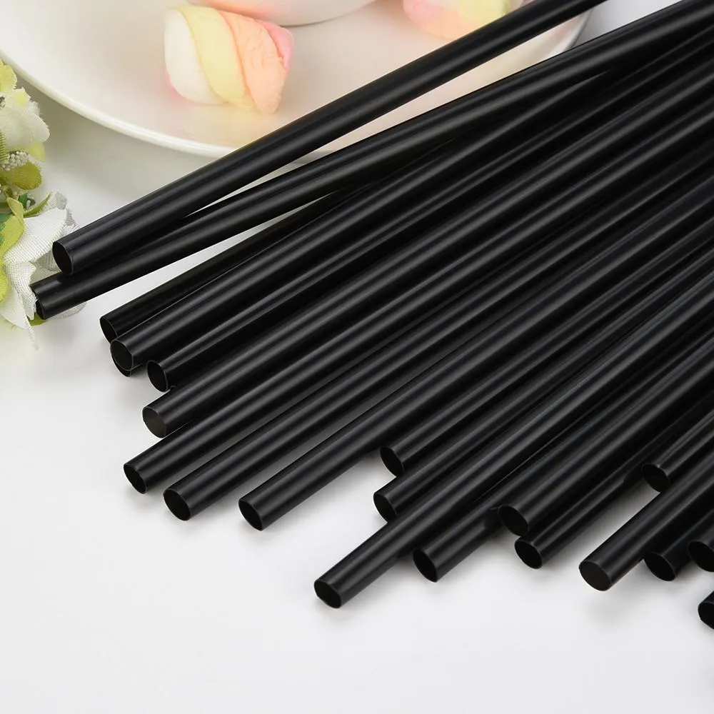 35CM Black Long Flexible Disposable Drinking Straws 100Pcs