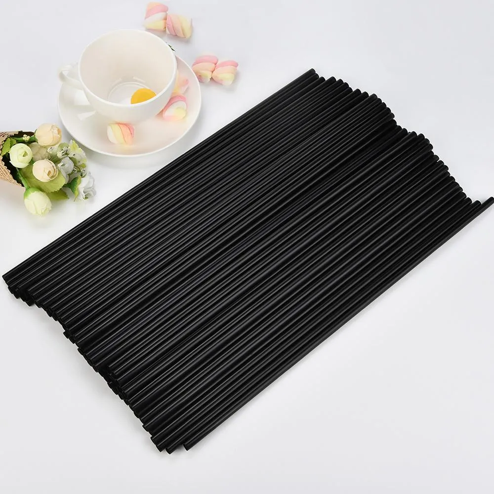 35CM Black Long Flexible Disposable Drinking Straws 100Pcs