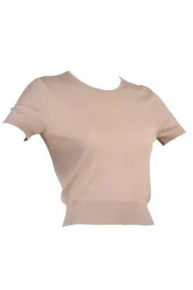 Alaia Cashmere Cropped Short Sleeve Tan Sweater Top