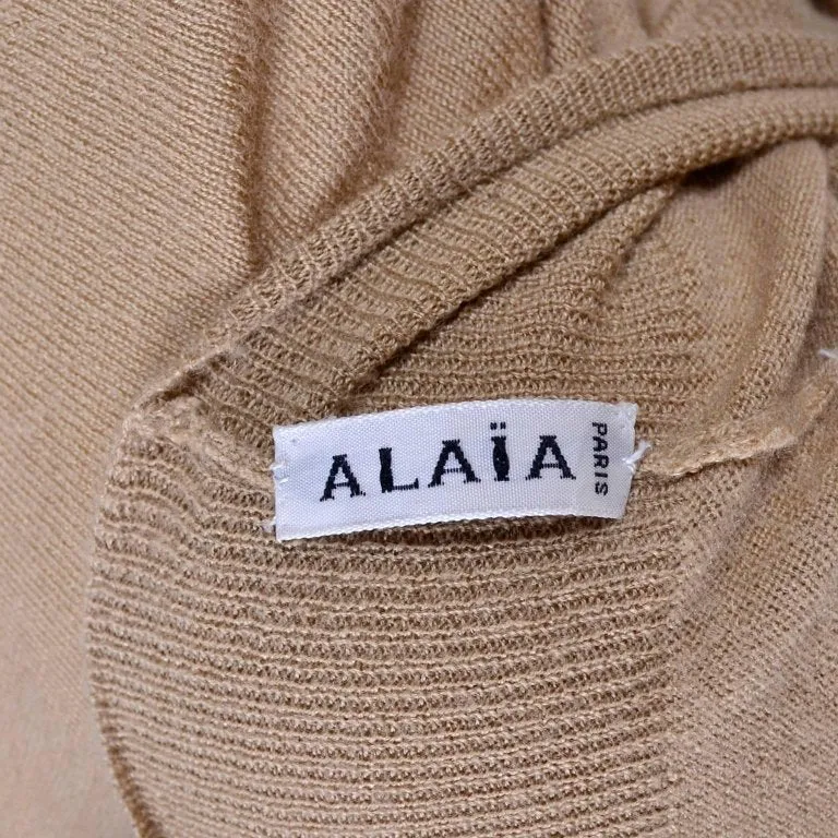 Alaia Cashmere Cropped Short Sleeve Tan Sweater Top