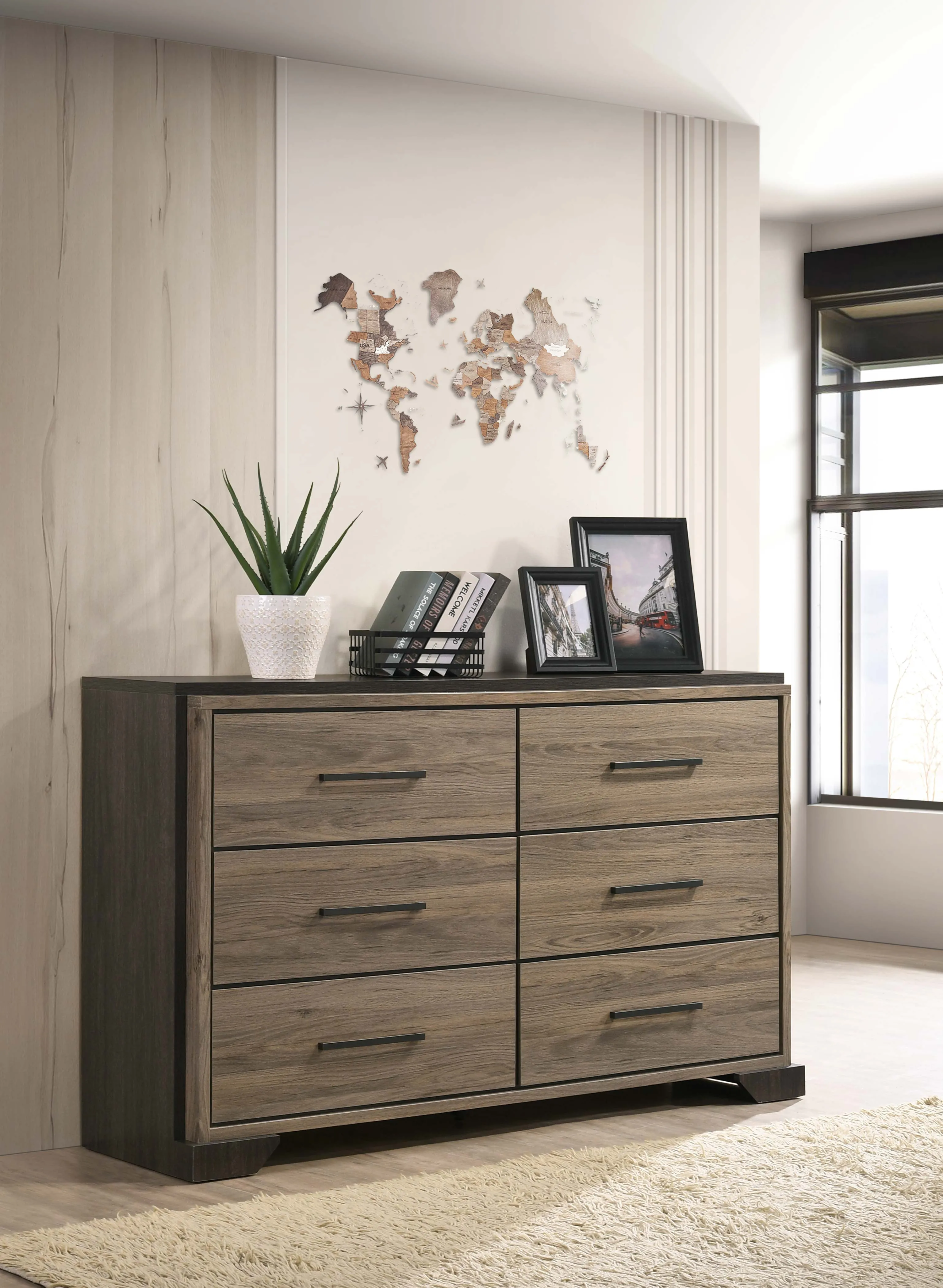 Baker 6-drawer Dresser Brown and Light Taupe