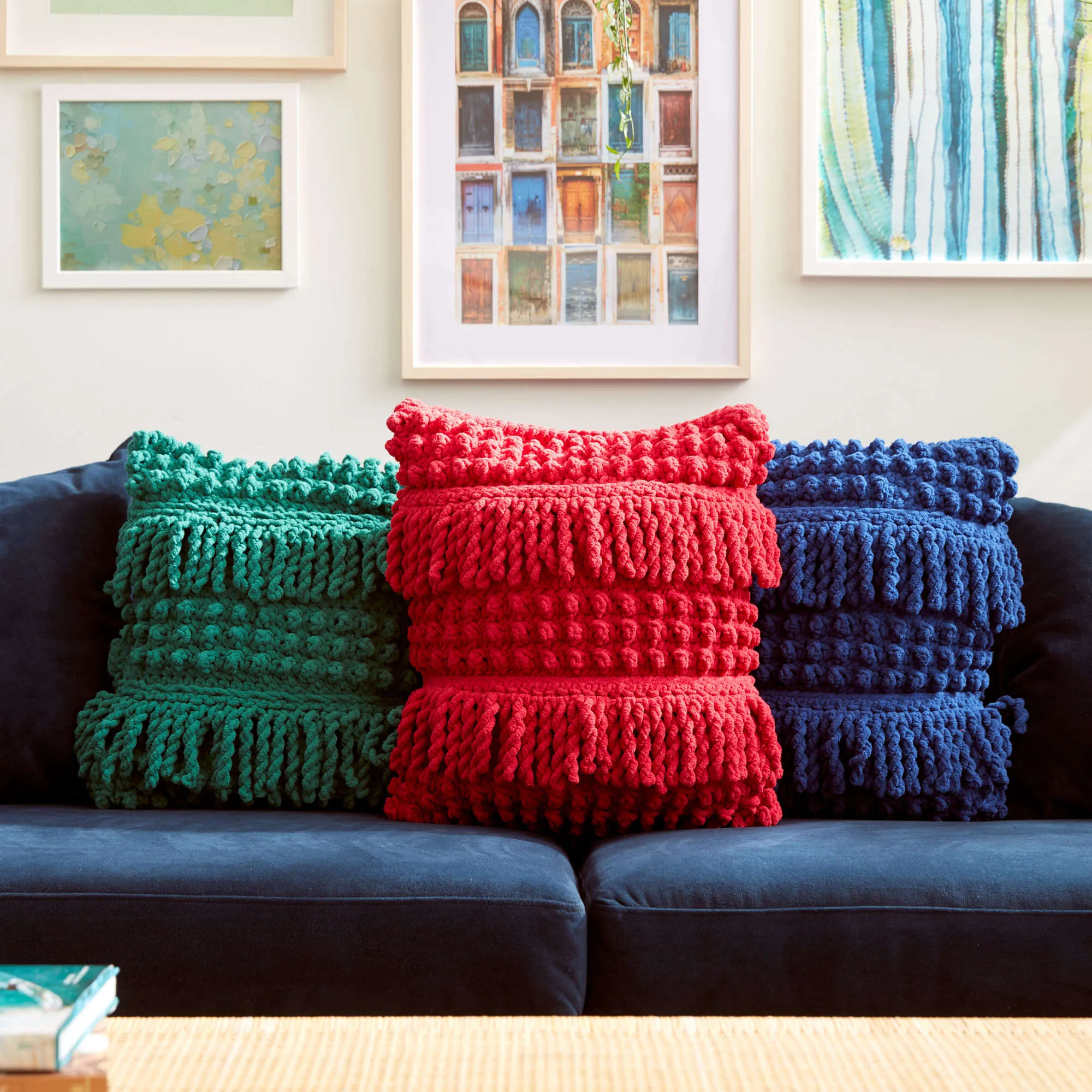 Bernat Bobble Fringe Crochet Pillow