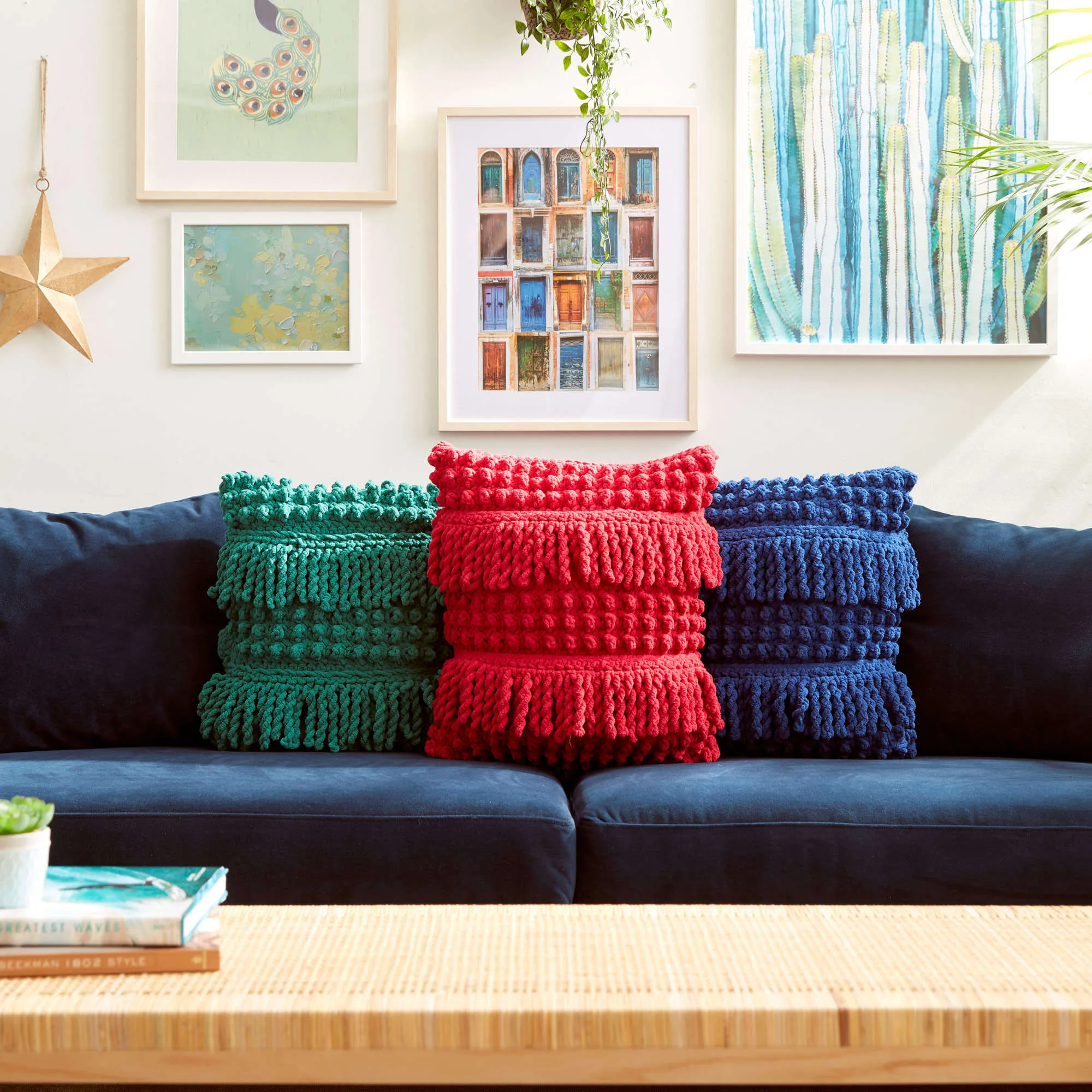 Bernat Bobble Fringe Crochet Pillow