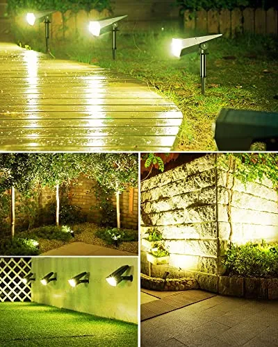 Biling Solar Spot Lights Outdoor, Bright 700 Lumen IP67 Waterproof Adjustable Solar Landscape Spotlights for House Tree Patio Pathway Yard Garden Driveway - Warm White(4 Pack)