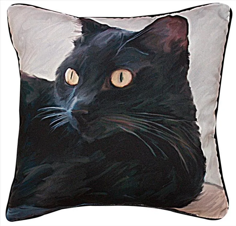 Black Cat Portrait Pillow by Robert McClintock©