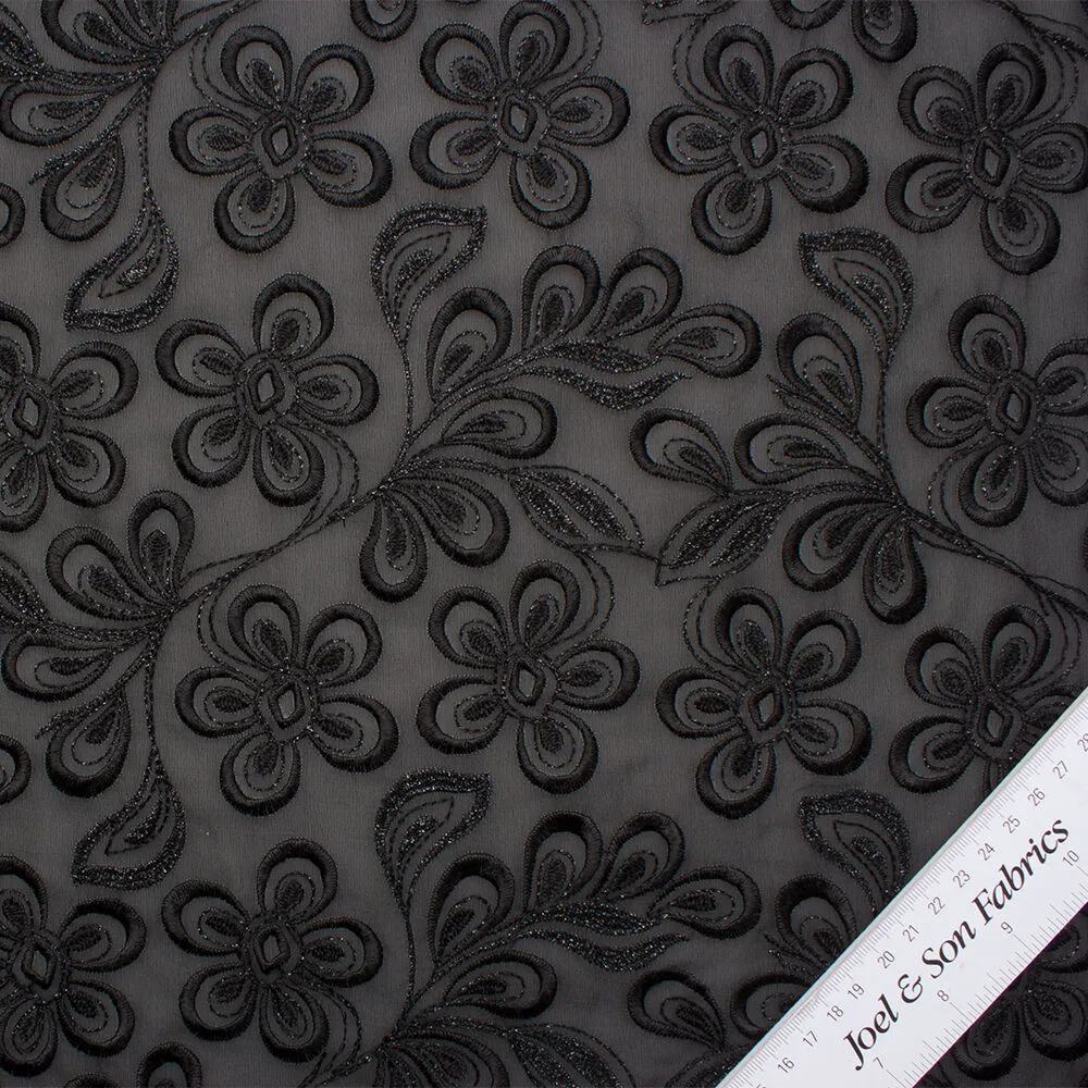 Black Embroidered Pure Silk Chiffon