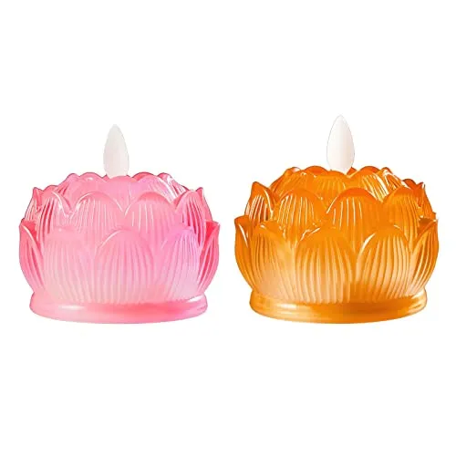 bnf LED Tea Lights Candle Flickering Buddhist Worship Festival Lotus Lamp Light Pink