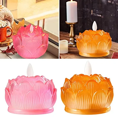 bnf LED Tea Lights Candle Flickering Buddhist Worship Festival Lotus Lamp Light Pink