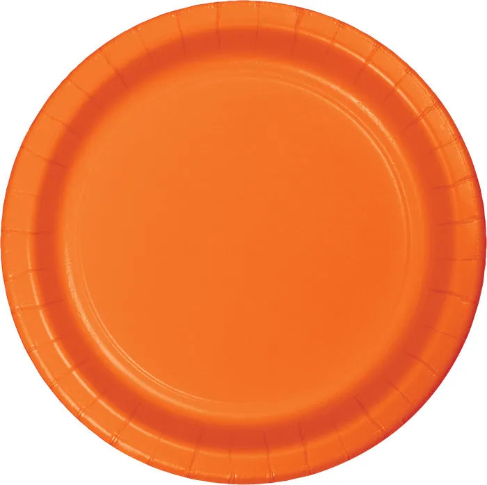 Bulk Sunkissed Orange Paper 6.75 inch Dessert Plates (240 per Case)