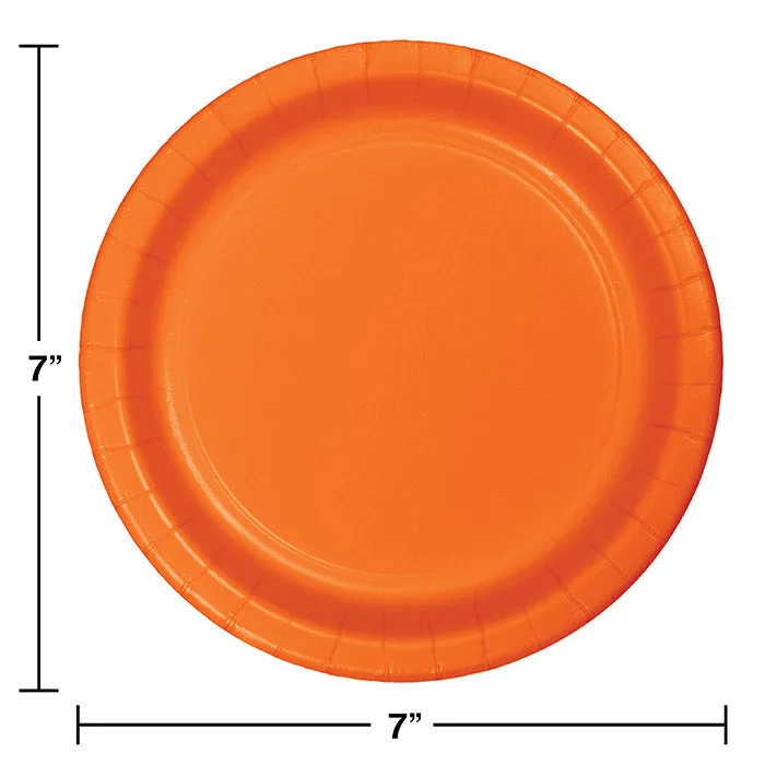 Bulk Sunkissed Orange Paper 6.75 inch Dessert Plates (240 per Case)