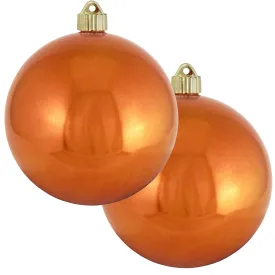 Christmas By Krebs 6" (150mm) Shiny Mandarin Orange [2 Pieces] Solid Commercial Grade Indoor and Outdoor Shatterproof Plastic, UV and Water Resistant Ball Ornament Decorations