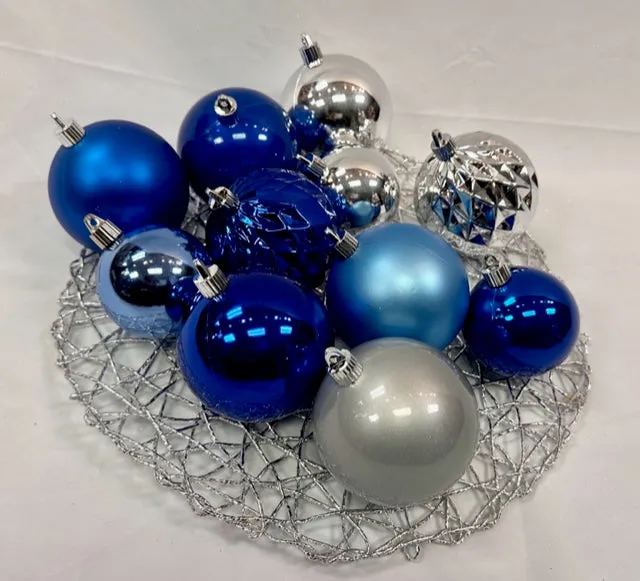 Christmas By Krebs Shatterproof Wreath Decorating Kits - ORNAMENTS ONLY - UV and Weather Resistant (Blue, Silver & White - UV, 48 Inch - 88 Ornaments)