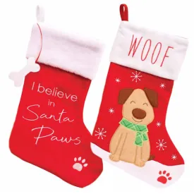 Christmas Plush Dog Stocking - Assorted Designs Holiday Pet Gift Holder Decoration