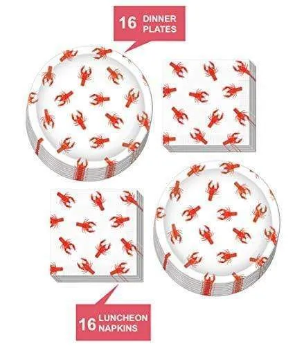 Crawfish Dinner Plates and Napkins for Mardi Gras and Seafood Festivals (Serves 16)