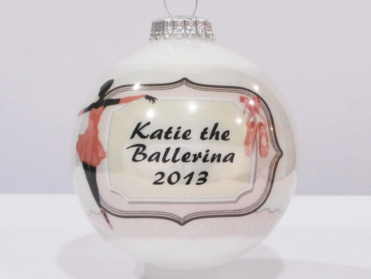 Custom Ballerina Christmas Ornament  -  Pink and White Elgantly Personalized for Ballerinas