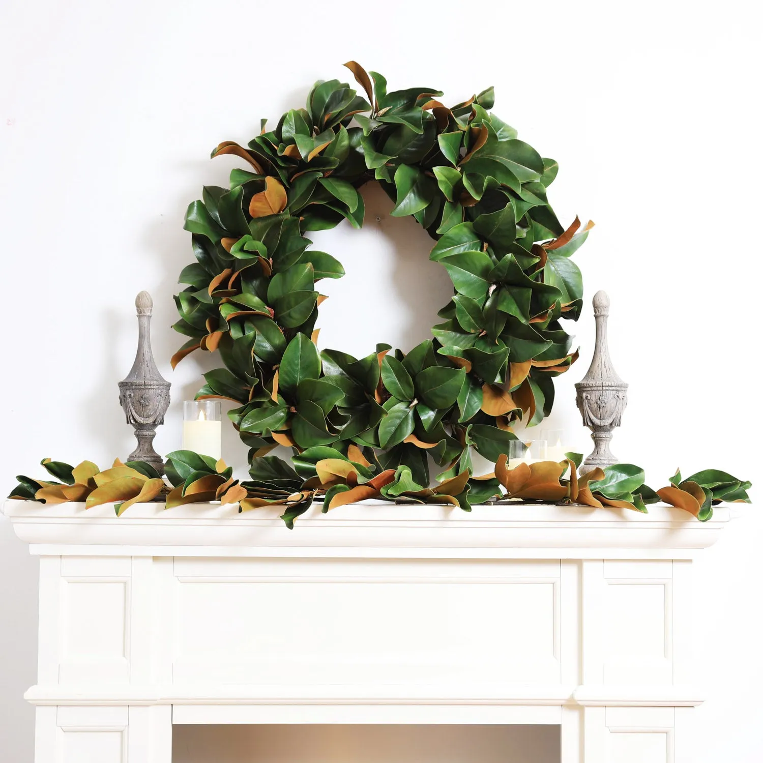 Extra Large Classic Real Touch Magnolia Leaf All Seasons Front Door Mantel Wreath