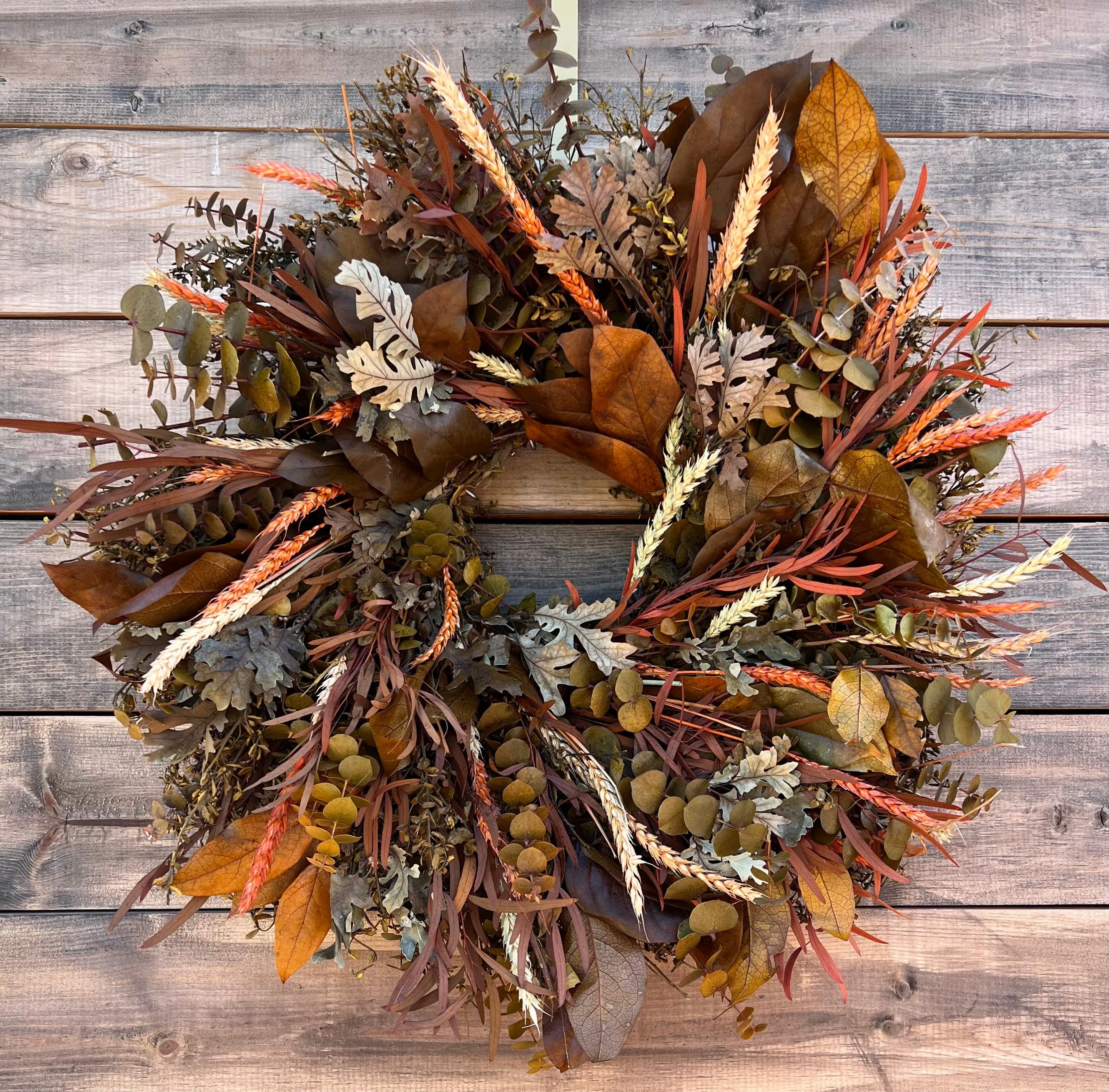 Fall Wreath for Front Door Decor, Preserved, Wheat, Eucalyptus, Salal, New year, Winter Christmas, Birthday Long Lasting Everlasting, Kitchen