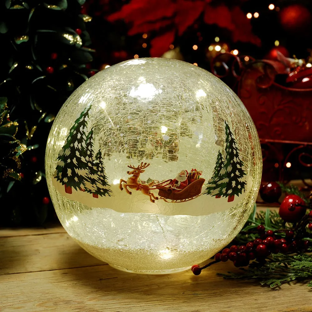 Festive B/O Lit Crackle Effect Ball - Santa & Sleigh