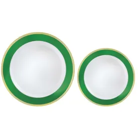 Festive Green Border Hot Stamped Premium Plastic Plates 20pk