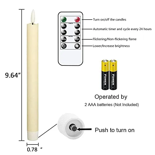 Flameless Taper Candles Flickering with Remote Battery Operated Led Warm 3D Wick Light Window Candles Real Wax Christmas Home Wedding Decor 3D Wick LED Candles with Flameless Taper Candles (Pack Of 2)