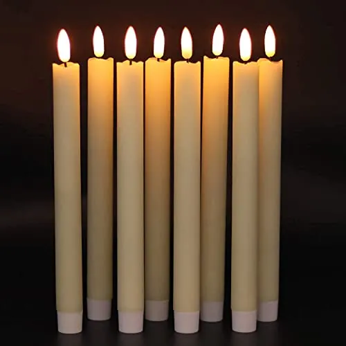 Flameless Taper Candles Flickering with Remote Battery Operated Led Warm 3D Wick Light Window Candles Real Wax Christmas Home Wedding Decor 3D Wick LED Candles with Flameless Taper Candles (Pack Of 2)