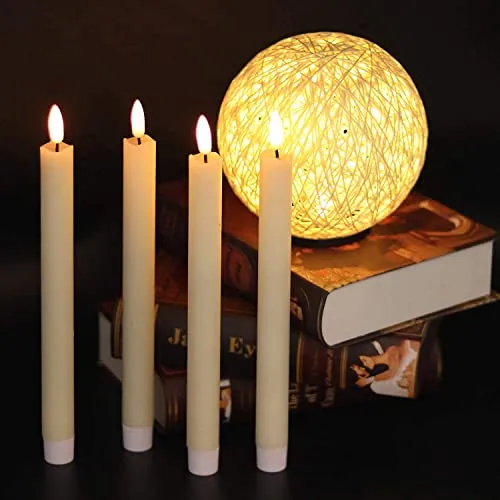 Flameless Taper Candles Flickering with Remote Battery Operated Led Warm 3D Wick Light Window Candles Real Wax Christmas Home Wedding Decor 3D Wick LED Candles with Flameless Taper Candles (Pack Of 2)