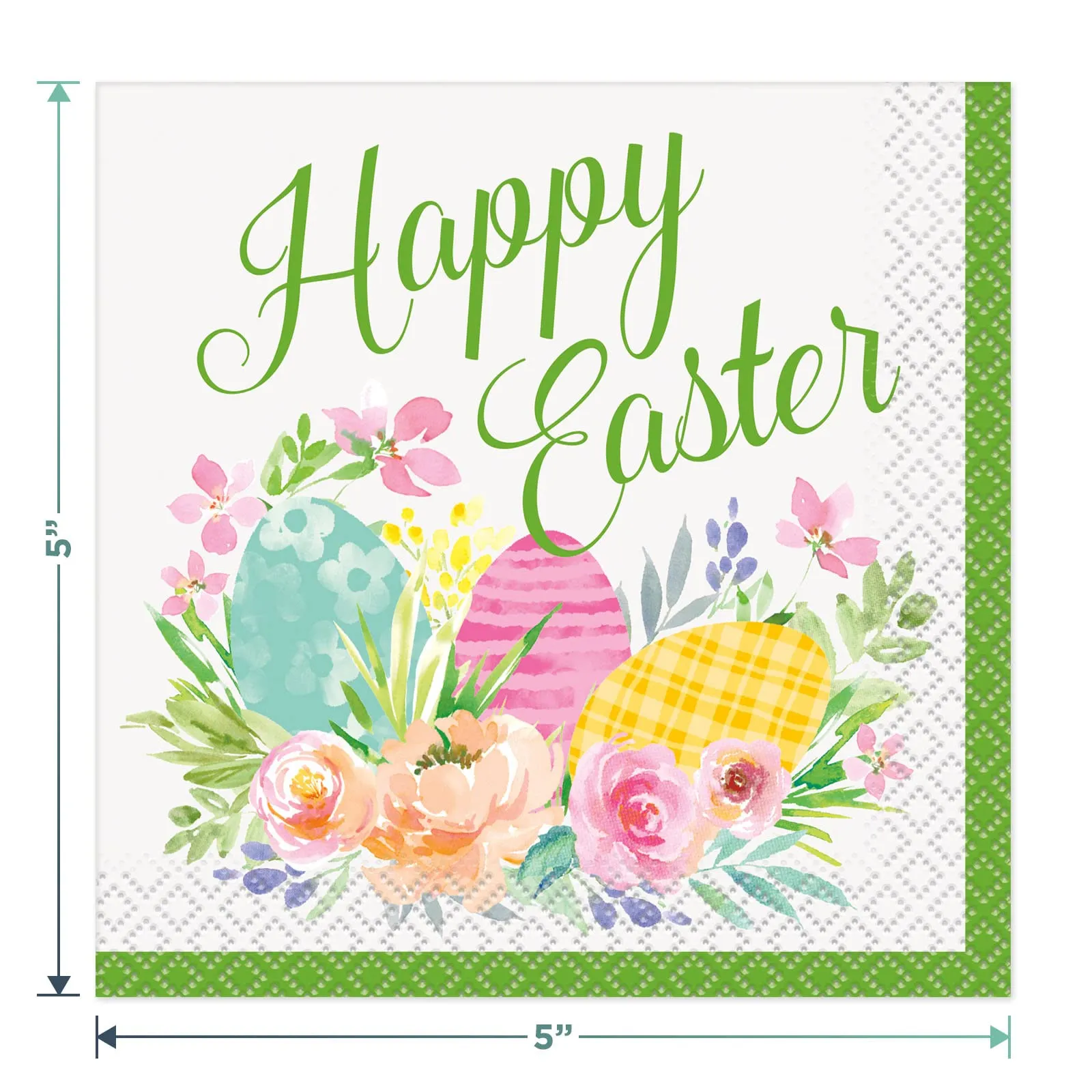 Floral Watercolor Happy Easter Paper Dessert Plates and Beverage Napkins (Serves 16)