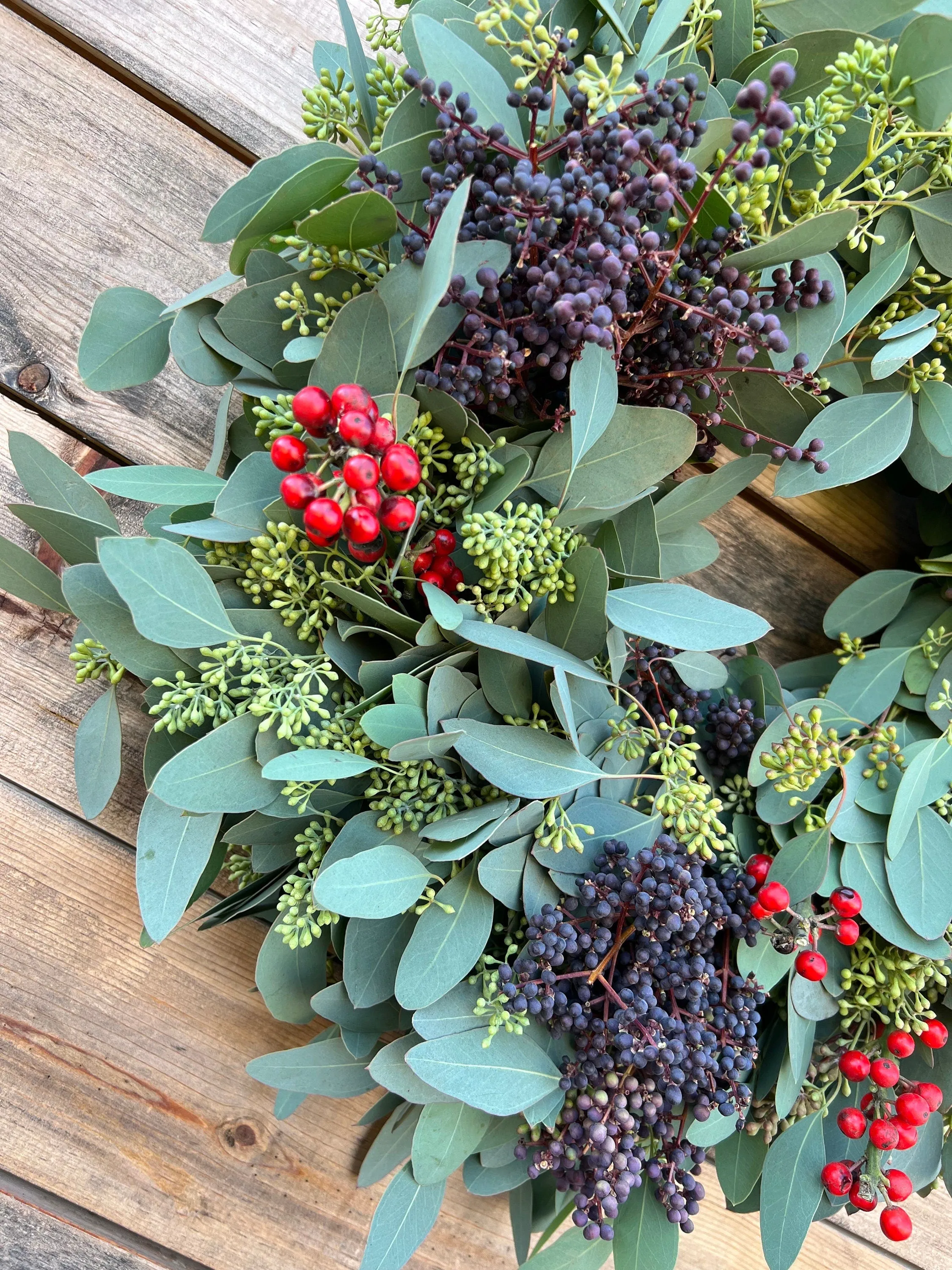 FRESH  Wreath Eucalyptus Seeded, Holly Berry and Privet for Front Door, Decor Home  Birthday Winter Spring Summer Easter Valentines Day Gift