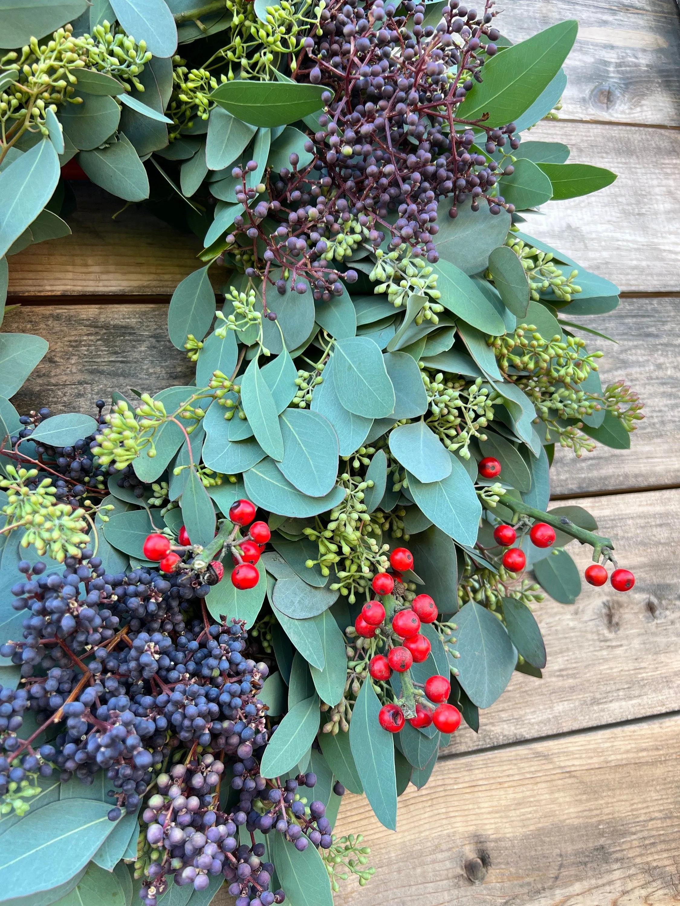 FRESH  Wreath Eucalyptus Seeded, Holly Berry and Privet for Front Door, Decor Home  Birthday Winter Spring Summer Easter Valentines Day Gift