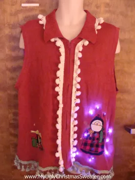 Funny Light Up Tacky Christmas Jumper Vest with Fringe