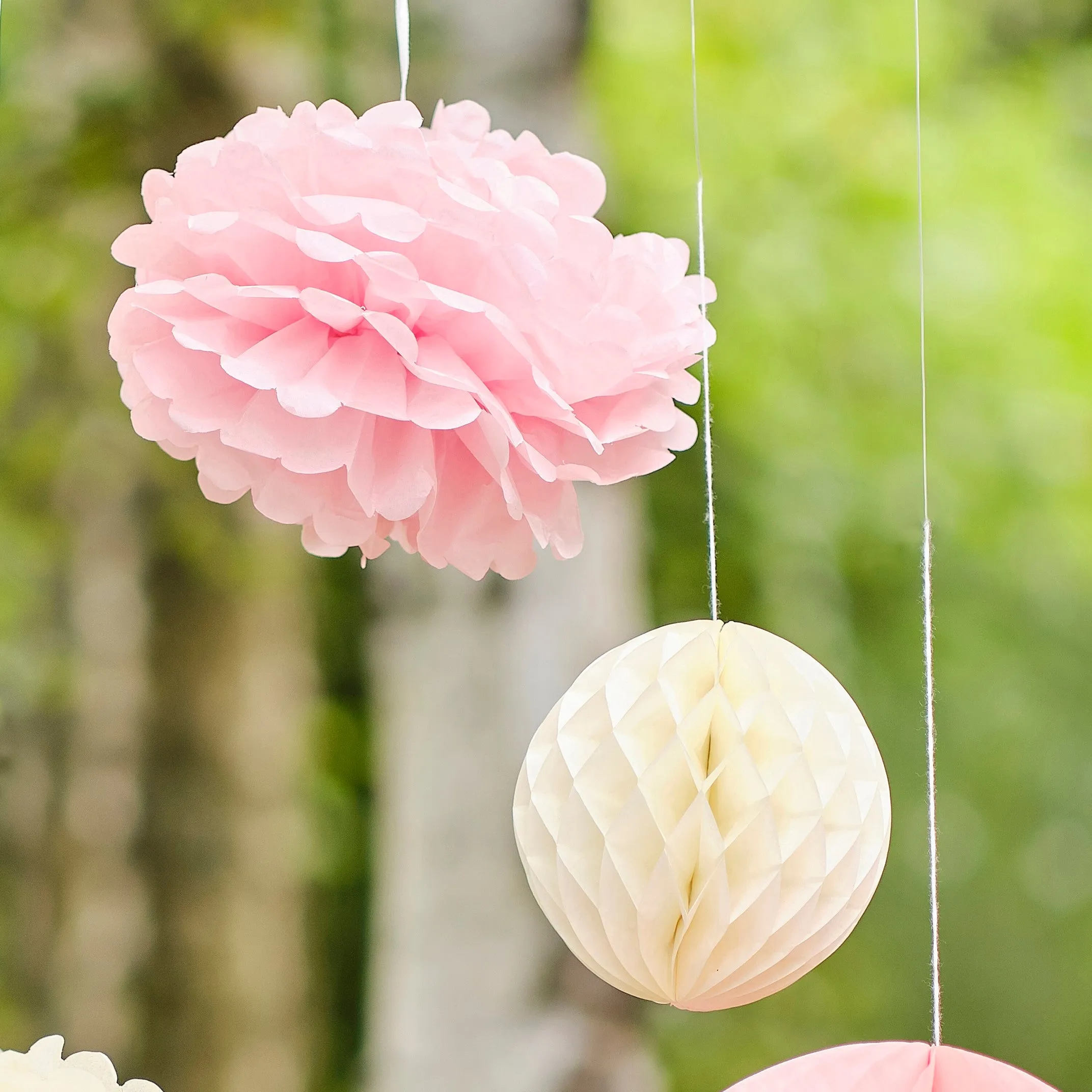 Ginger Ray Pom Pom & Honeycomb Hanging Tissue Decorations - 8 Pkt