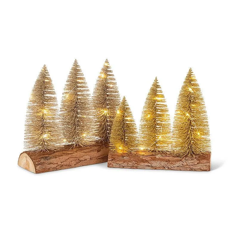 Glitter LED Tree on Log Base-Champagne-8.5"L