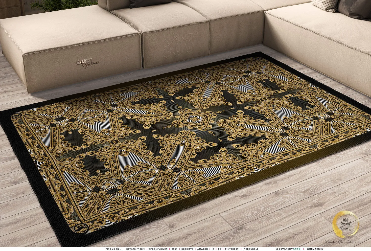 Golden Quad Area Rug, Available in 3 sizes | D20038