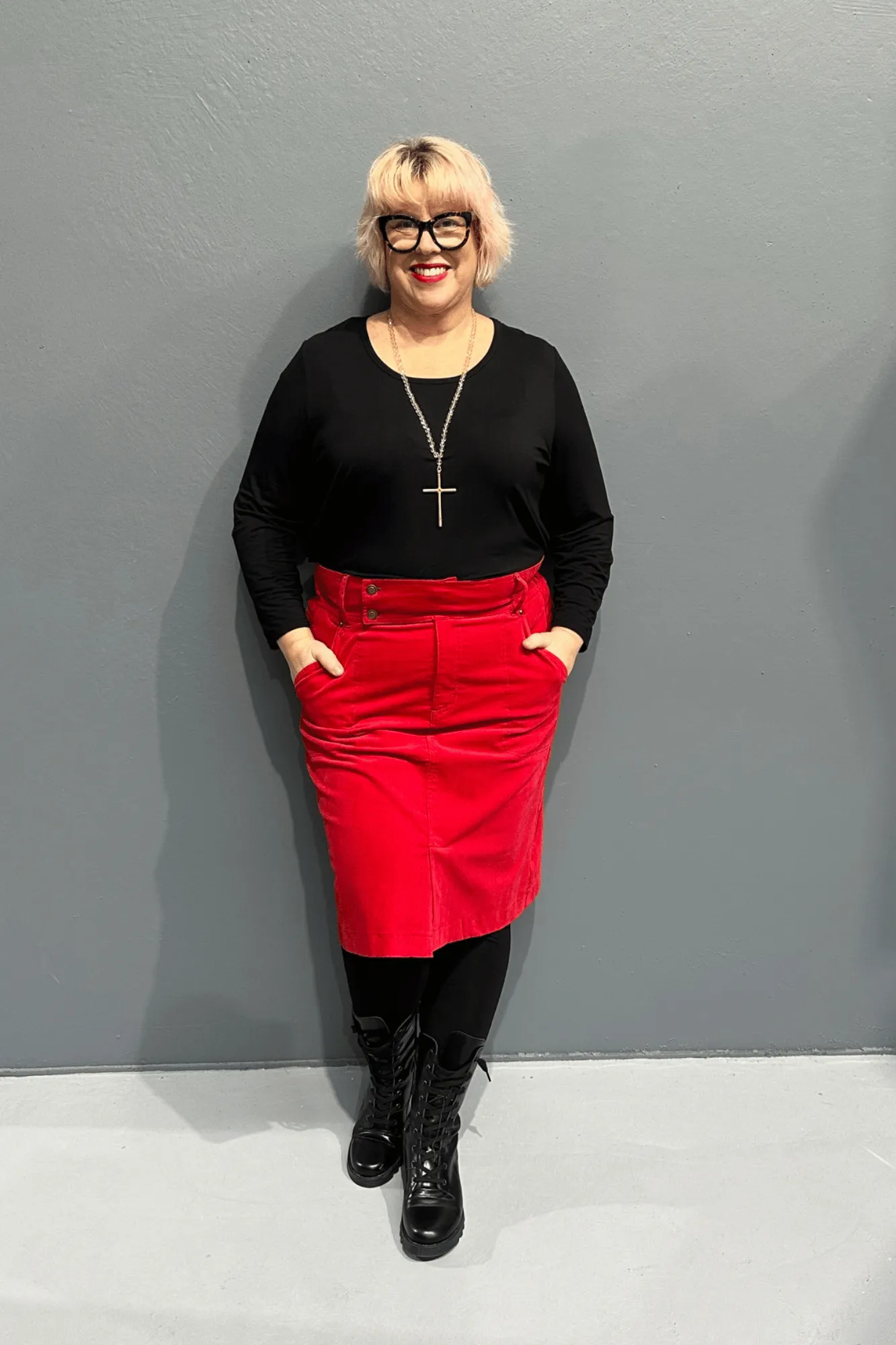 'GRACE' Cord Skirt - Red