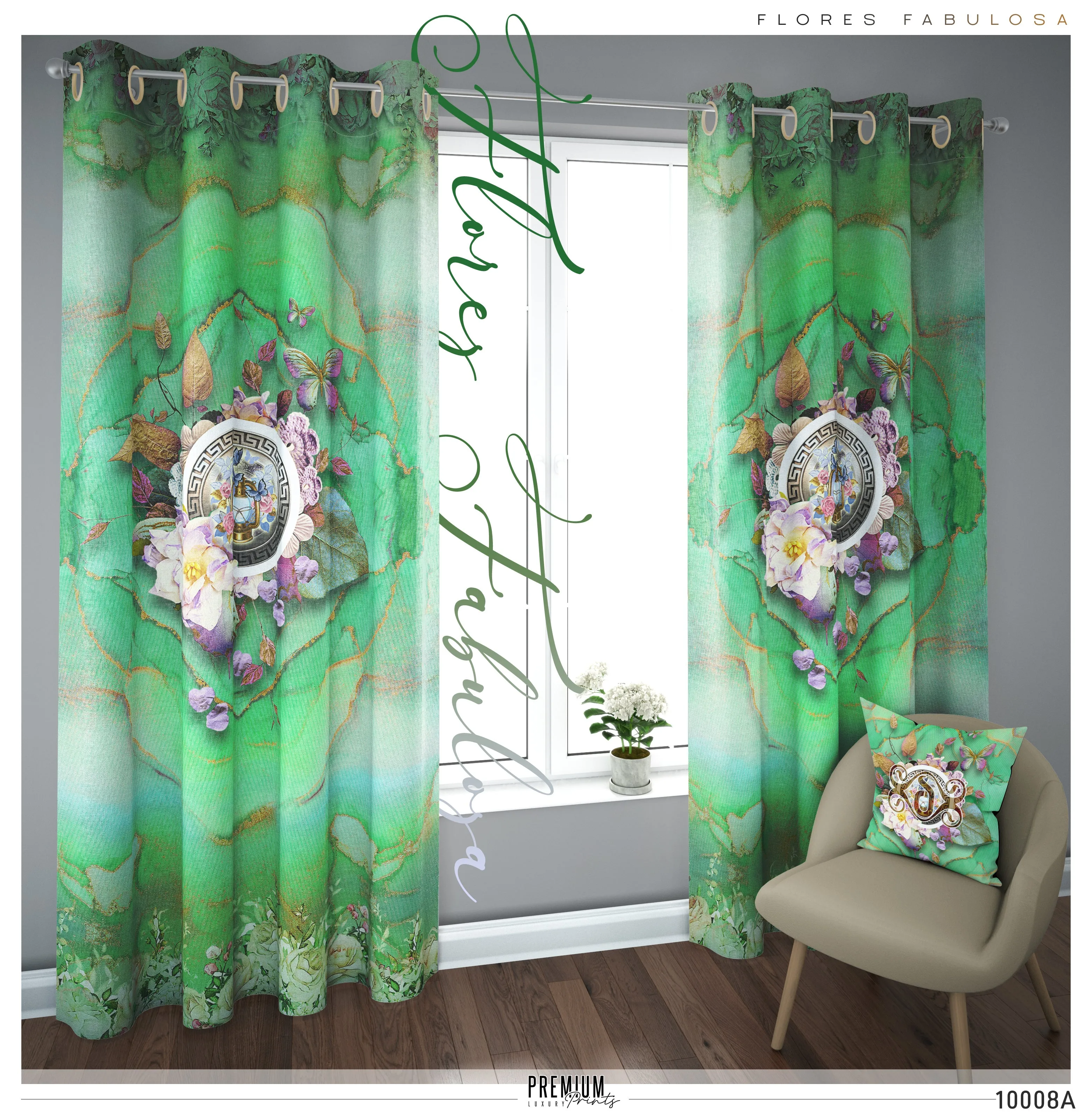 Green Abstract Floral PREMIUM Curtain Panel. Available on 12 Fabrics. Made to Order. 10008A