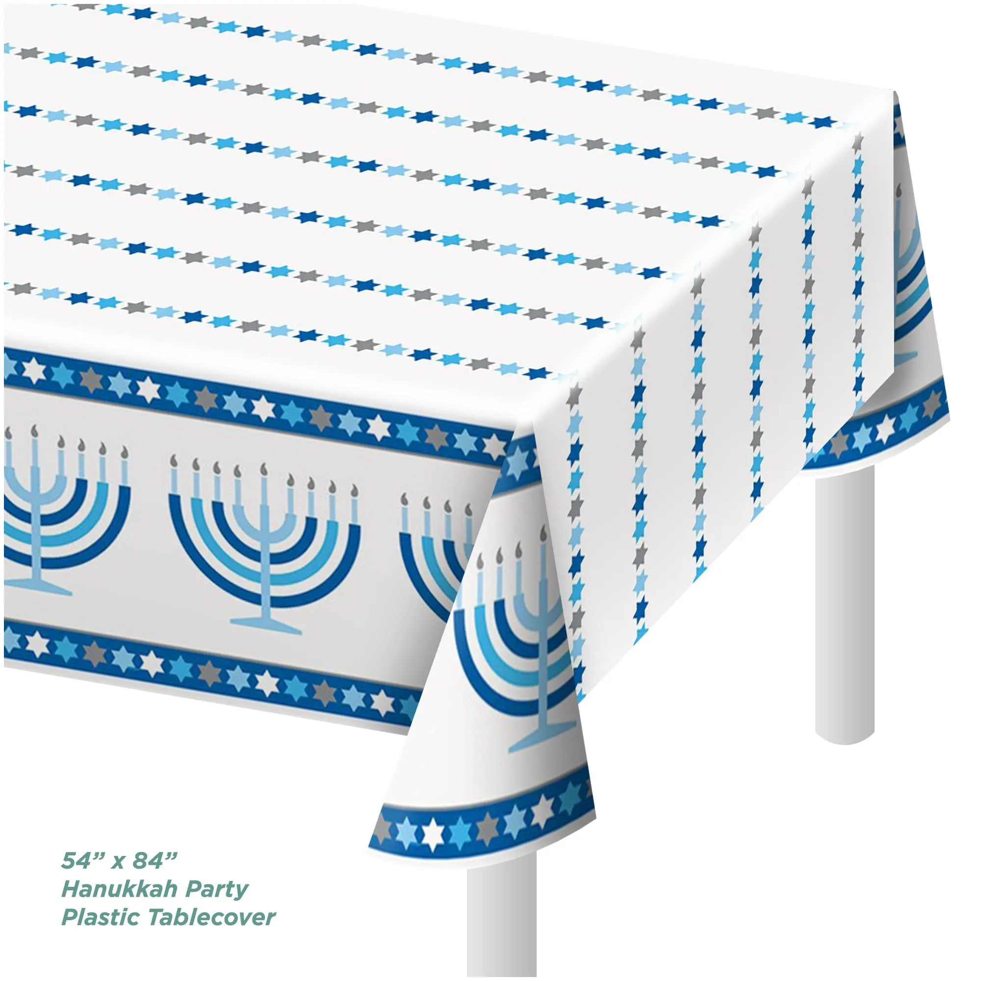 Happy Hanukkah Dessert Party Pack - Dessert Plates, Napkins, Cups, and Table Cover Set (Serves 16)