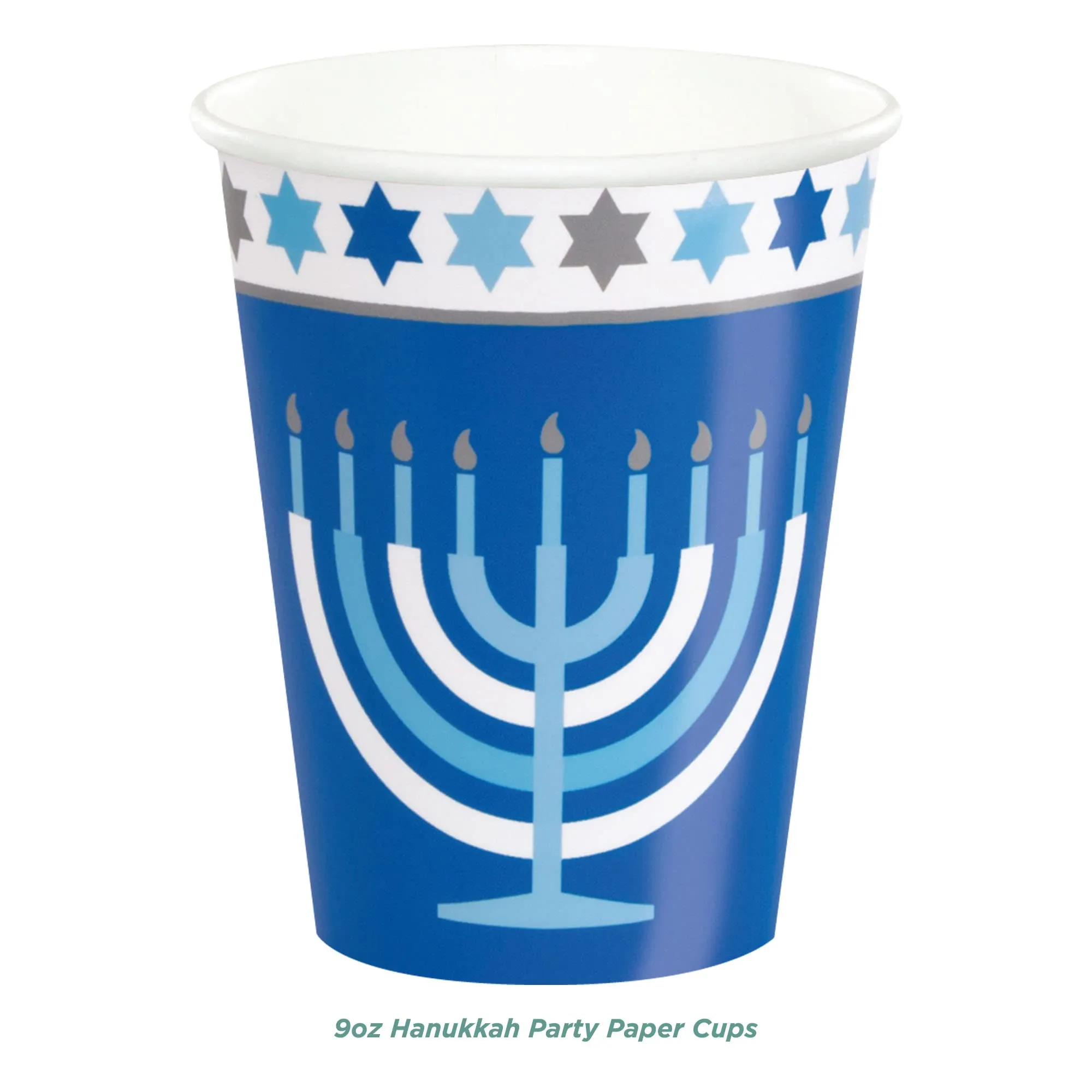 Happy Hanukkah Dessert Party Pack - Dessert Plates, Napkins, Cups, and Table Cover Set (Serves 16)