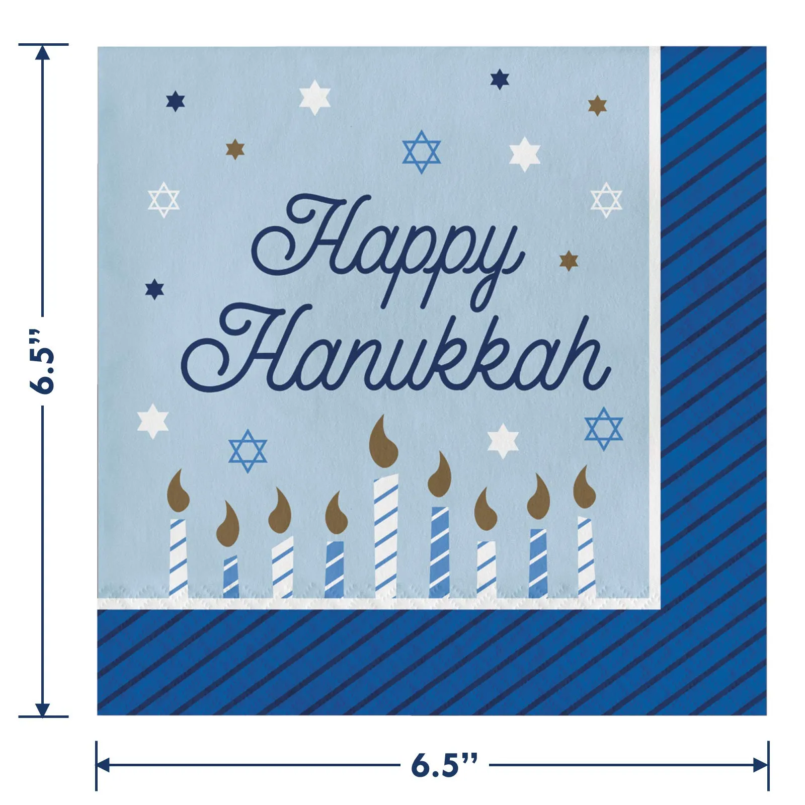 Happy Hanukkah Menorah & Star of David Paper Dinner Plates, Luncheon Napkins, and Forks (Serves 16)