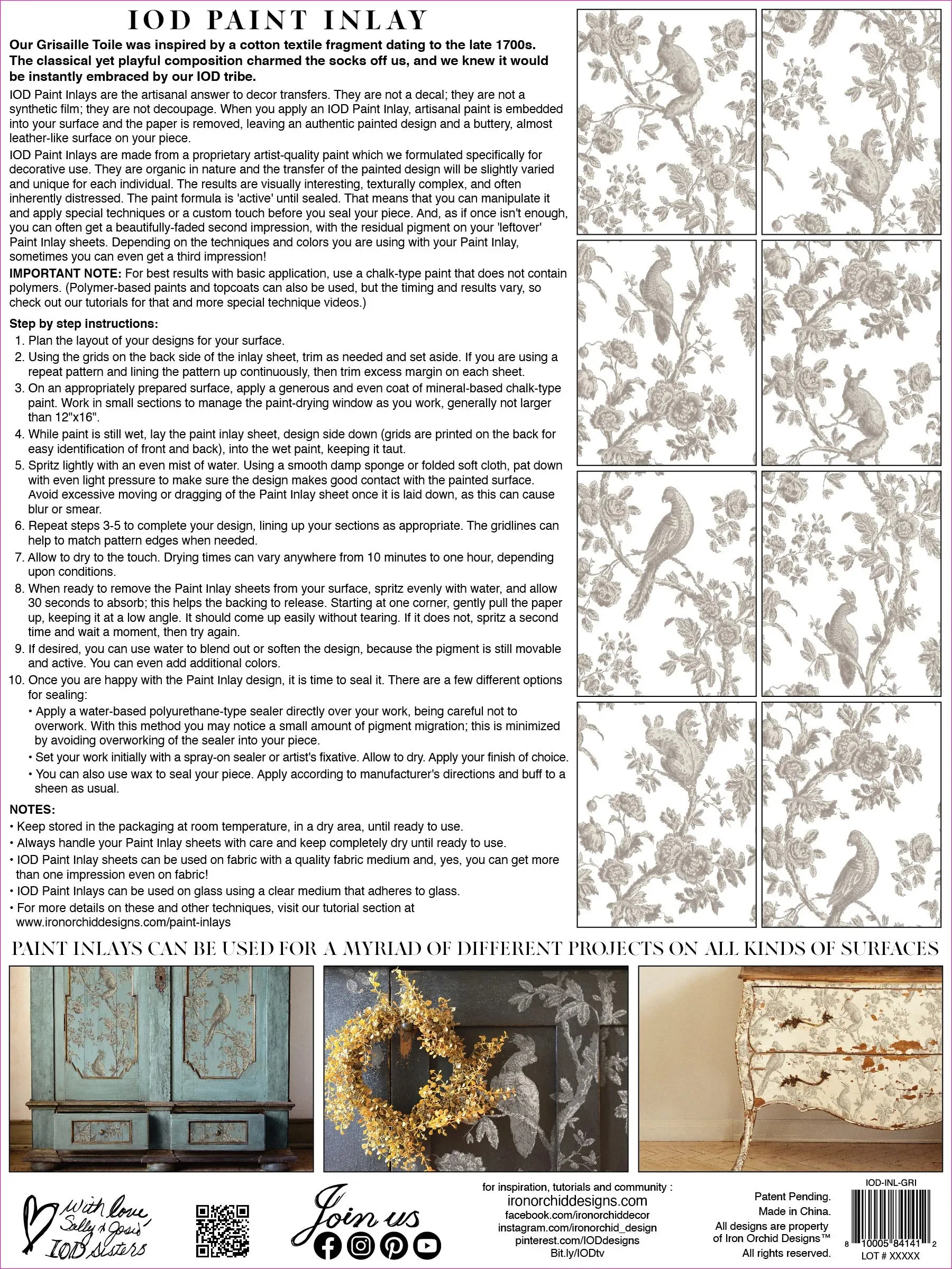 IOD Grisaille Toile Paint Inlay - Iron Orchid Designs